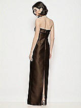 Rear View Thumbnail - Espresso Strapless Cuff Neck Satin Maxi Dress with Column Skirt