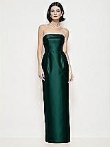 Front View Thumbnail - Evergreen Strapless Cuff Neck Satin Maxi Dress with Column Skirt