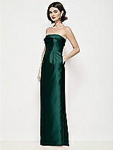 Side View Thumbnail - Evergreen Strapless Cuff Neck Satin Maxi Dress with Column Skirt