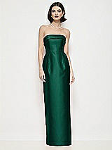 Front View Thumbnail - Hunter Green Strapless Cuff Neck Satin Maxi Dress with Column Skirt