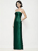 Side View Thumbnail - Hunter Green Strapless Cuff Neck Satin Maxi Dress with Column Skirt
