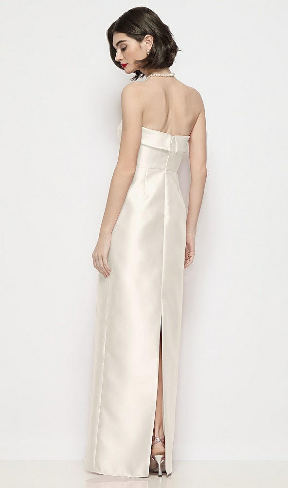 Back View - Ivory Strapless Cuff Neck Satin Maxi Dress with Column Skirt