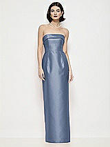 Front View Thumbnail - Larkspur Blue Strapless Cuff Neck Satin Maxi Dress with Column Skirt