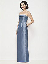 Side View Thumbnail - Larkspur Blue Strapless Cuff Neck Satin Maxi Dress with Column Skirt