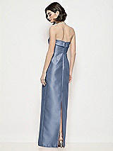 Rear View Thumbnail - Larkspur Blue Strapless Cuff Neck Satin Maxi Dress with Column Skirt