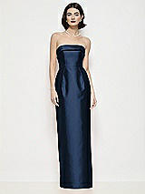 Front View Thumbnail - Midnight Navy Strapless Cuff Neck Satin Maxi Dress with Column Skirt