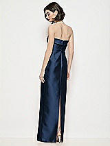 Rear View Thumbnail - Midnight Navy Strapless Cuff Neck Satin Maxi Dress with Column Skirt