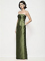 Side View Thumbnail - Olive Green Strapless Cuff Neck Satin Maxi Dress with Column Skirt