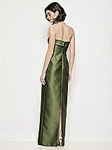 Rear View Thumbnail - Olive Green Strapless Cuff Neck Satin Maxi Dress with Column Skirt