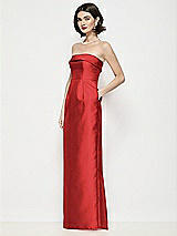 Side View Thumbnail - Poppy Red Strapless Cuff Neck Satin Maxi Dress with Column Skirt