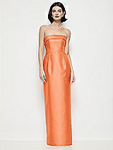 Front View Thumbnail - Portofino Orange Strapless Cuff Neck Satin Maxi Dress with Column Skirt