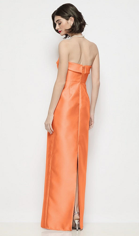Back View - Portofino Orange Strapless Cuff Neck Satin Maxi Dress with Column Skirt