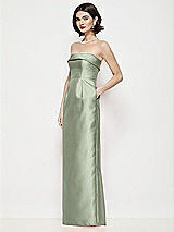 Side View Thumbnail - Sage Strapless Cuff Neck Satin Maxi Dress with Column Skirt