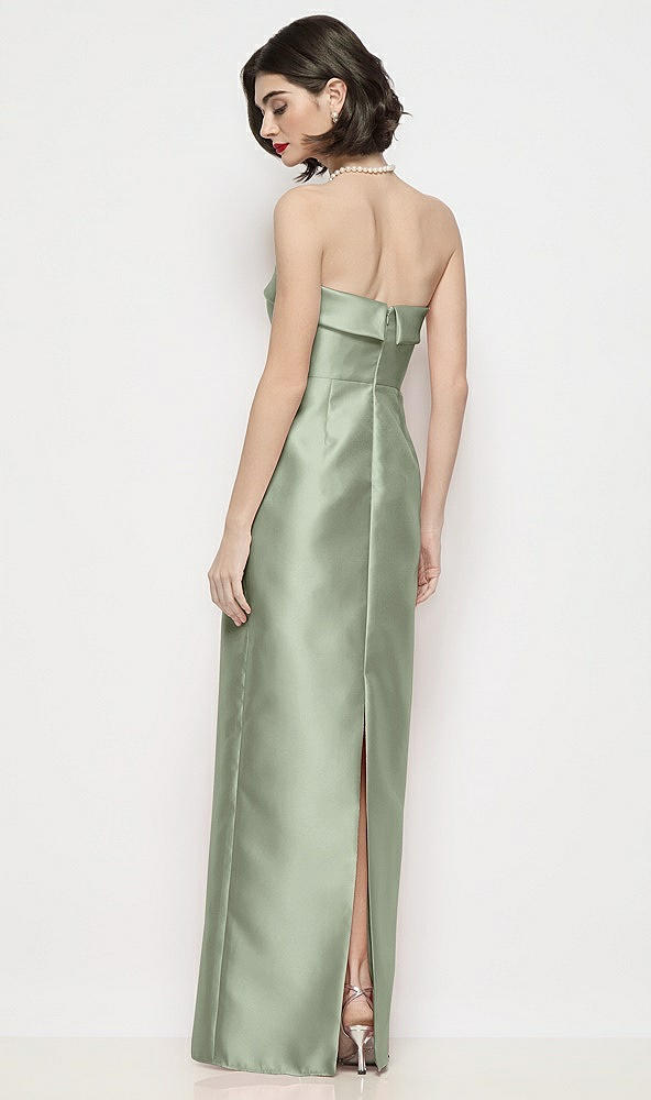 Back View - Sage Strapless Cuff Neck Satin Maxi Dress with Column Skirt