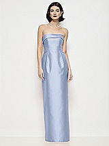 Front View Thumbnail - Sky Blue Strapless Cuff Neck Satin Maxi Dress with Column Skirt