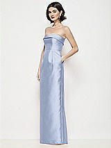 Side View Thumbnail - Sky Blue Strapless Cuff Neck Satin Maxi Dress with Column Skirt