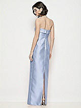 Rear View Thumbnail - Sky Blue Strapless Cuff Neck Satin Maxi Dress with Column Skirt