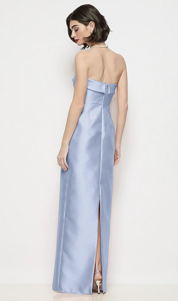 Back View - Sky Blue Strapless Cuff Neck Satin Maxi Dress with Column Skirt