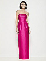Front View Thumbnail - Think Pink Strapless Cuff Neck Satin Maxi Dress with Column Skirt