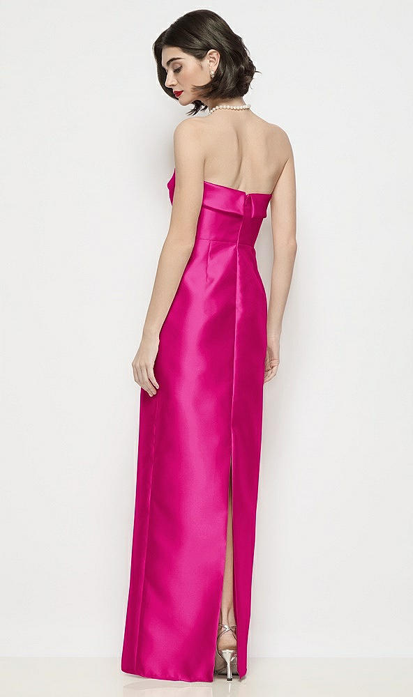 Back View - Think Pink Strapless Cuff Neck Satin Maxi Dress with Column Skirt