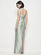 Rear View Thumbnail - Willow Green Strapless Cuff Neck Satin Maxi Dress with Column Skirt