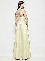 Rear View Thumbnail - Butter Yellow Shaped Strap Basque Neck Satin Maxi Dress with Pleated Skirt
