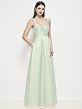 Side View Thumbnail - Mint Green Shaped Strap Basque Neck Satin Maxi Dress with Pleated Skirt