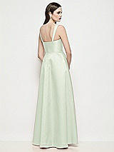Rear View Thumbnail - Mint Green Shaped Strap Basque Neck Satin Maxi Dress with Pleated Skirt