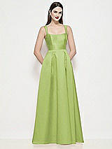 Front View Thumbnail - Mojito Shaped Strap Basque Neck Satin Maxi Dress with Pleated Skirt