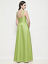 Rear View Thumbnail - Mojito Shaped Strap Basque Neck Satin Maxi Dress with Pleated Skirt