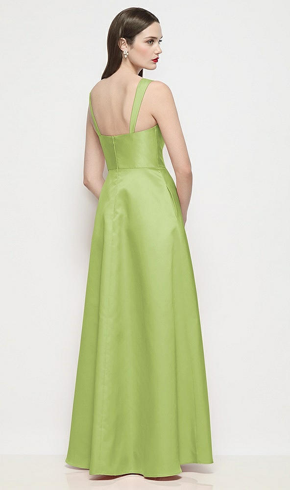 Back View - Mojito Shaped Strap Basque Neck Satin Maxi Dress with Pleated Skirt