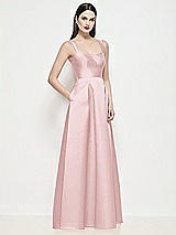 Side View Thumbnail - Ballet Pink Shaped Strap Basque Neck Satin Maxi Dress with Pleated Skirt