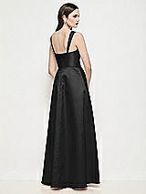 Rear View Thumbnail - Black Shaped Strap Basque Neck Satin Maxi Dress with Pleated Skirt