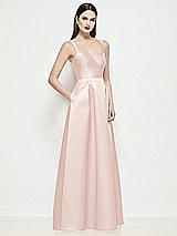 Side View Thumbnail - Blush Shaped Strap Basque Neck Satin Maxi Dress with Pleated Skirt