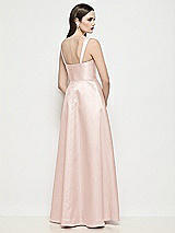 Rear View Thumbnail - Blush Shaped Strap Basque Neck Satin Maxi Dress with Pleated Skirt