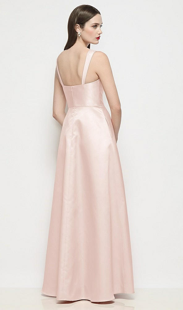 Back View - Blush Shaped Strap Basque Neck Satin Maxi Dress with Pleated Skirt