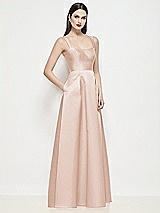 Side View Thumbnail - Cameo Shaped Strap Basque Neck Satin Maxi Dress with Pleated Skirt