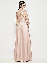 Rear View Thumbnail - Cameo Shaped Strap Basque Neck Satin Maxi Dress with Pleated Skirt
