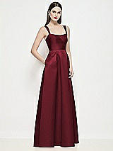 Side View Thumbnail - Cabernet Shaped Strap Basque Neck Satin Maxi Dress with Pleated Skirt