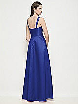 Rear View Thumbnail - Cobalt Blue Shaped Strap Basque Neck Satin Maxi Dress with Pleated Skirt