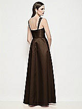 Rear View Thumbnail - Espresso Shaped Strap Basque Neck Satin Maxi Dress with Pleated Skirt