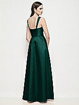 Rear View Thumbnail - Evergreen Shaped Strap Basque Neck Satin Maxi Dress with Pleated Skirt