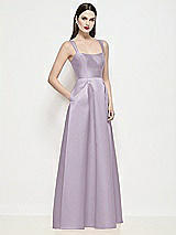 Side View Thumbnail - Lilac Haze Shaped Strap Basque Neck Satin Maxi Dress with Pleated Skirt