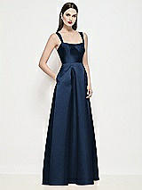 Side View Thumbnail - Midnight Navy Shaped Strap Basque Neck Satin Maxi Dress with Pleated Skirt
