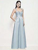Side View Thumbnail - Mist Shaped Strap Basque Neck Satin Maxi Dress with Pleated Skirt