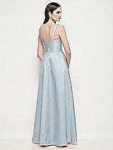 Rear View Thumbnail - Mist Shaped Strap Basque Neck Satin Maxi Dress with Pleated Skirt