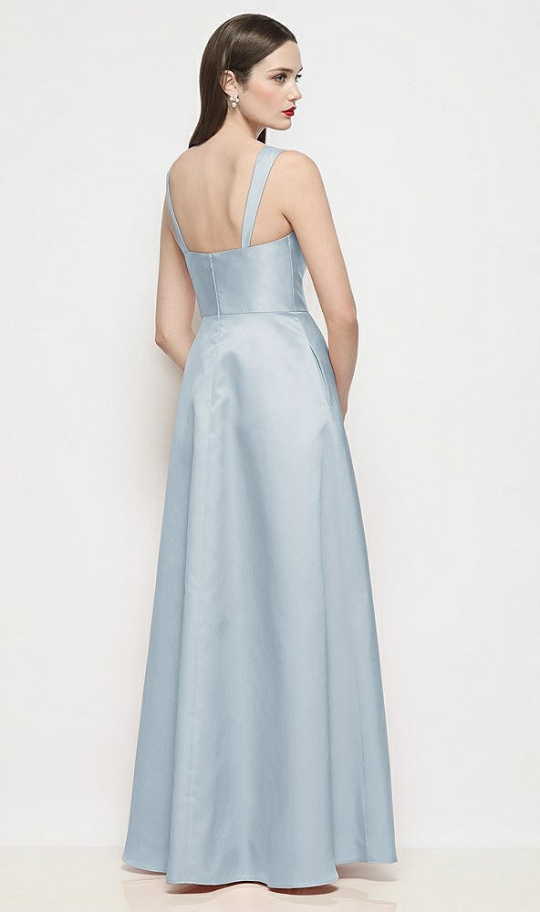 Back View - Mist Shaped Strap Basque Neck Satin Maxi Dress with Pleated Skirt