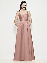 Front View Thumbnail - Neu Nude Shaped Strap Basque Neck Satin Maxi Dress with Pleated Skirt