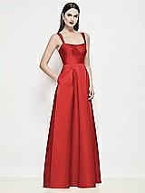 Side View Thumbnail - Poppy Red Shaped Strap Basque Neck Satin Maxi Dress with Pleated Skirt