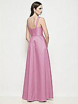 Rear View Thumbnail - Powder Pink Shaped Strap Basque Neck Satin Maxi Dress with Pleated Skirt